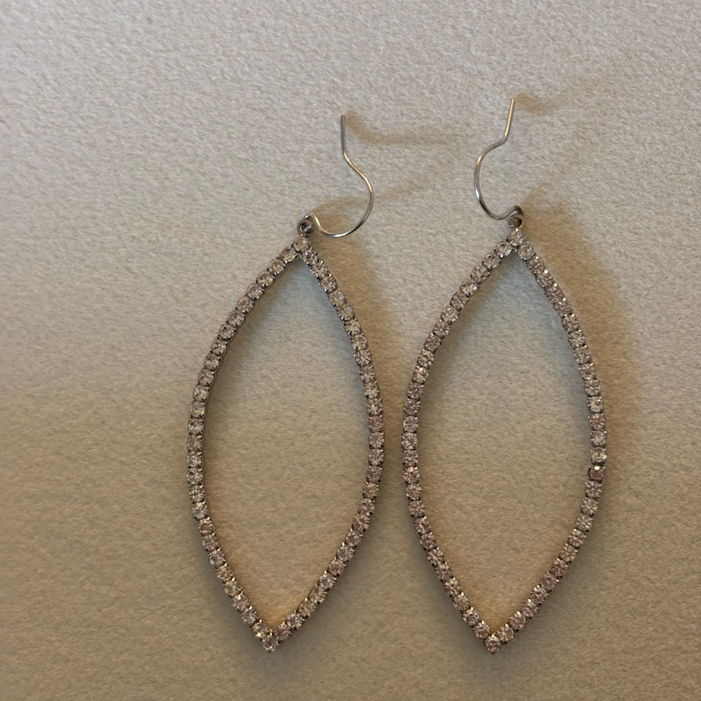Express Silver Almond Earrings with Rhinestones